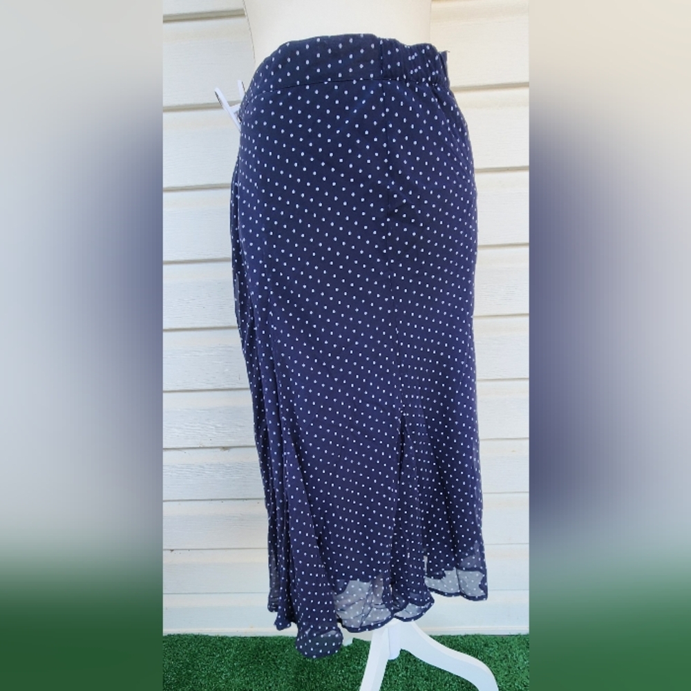 NWT! Y2K Jaclyn Smith Navy Polka Dot Flowy Summer Midi Skirt! Beautuful - Picture 3 of 16